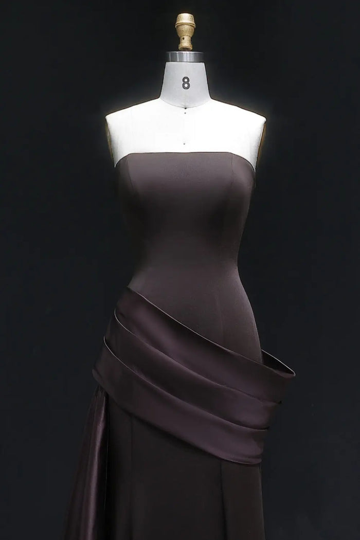 Burgundy Satin Strapless Mermaid Evening Dress with Train SF061 Sheer Fairy