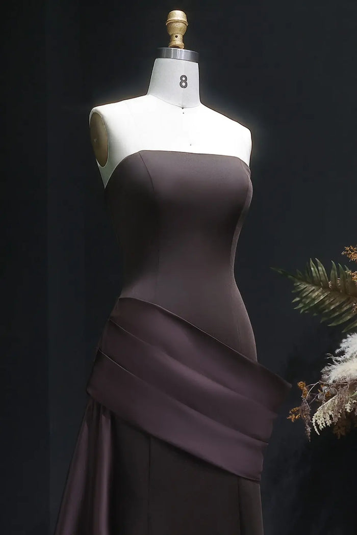 Burgundy Satin Strapless Mermaid Evening Dress with Train SF061 Sheer Fairy