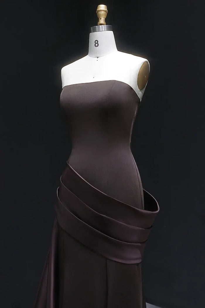 Burgundy Satin Strapless Mermaid Evening Dress with Train SF061 Sheer Fairy