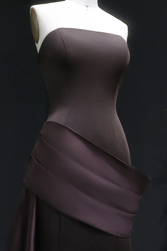 Burgundy Satin Strapless Mermaid Evening Dress with Train SF061 Sheer Fairy