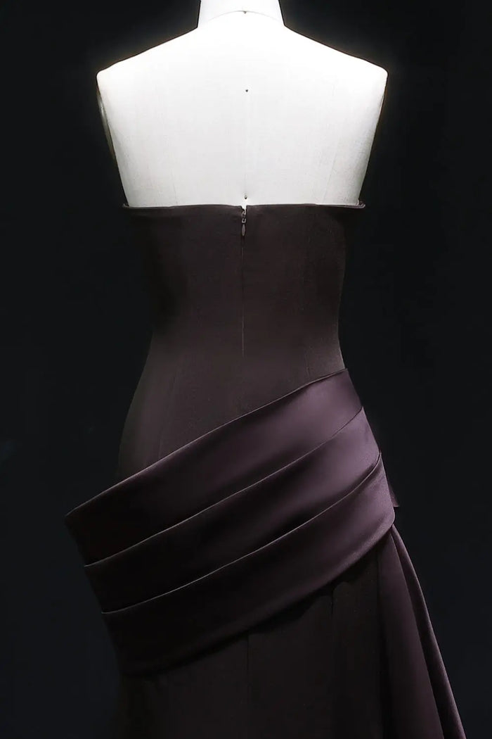 Burgundy Satin Strapless Mermaid Evening Dress with Train SF061 Sheer Fairy