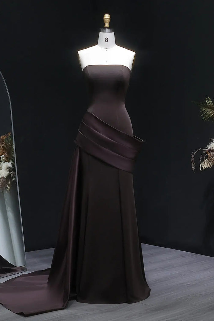 Burgundy Satin Strapless Mermaid Evening Dress with Train SF061 Sheer Fairy