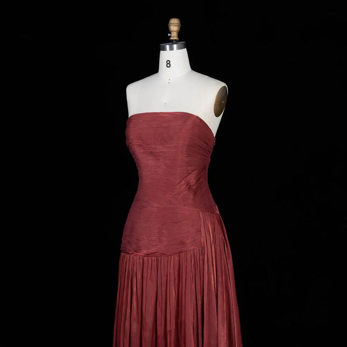 Burgundy Shimmer Satin Strapless Off Shoulder A-Line Evening Dress SF175 Sheer Fairy