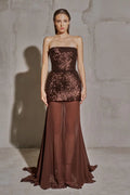 Chocolate Brown Two-Piece Sequin Mermaid Evening Dress SF442 Sheer Fairy