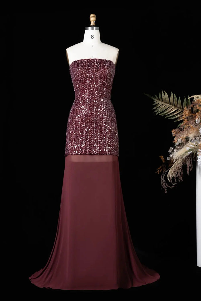 Chocolate Brown Two-Piece Sequin Mermaid Evening Dress SF442 Sheer Fairy