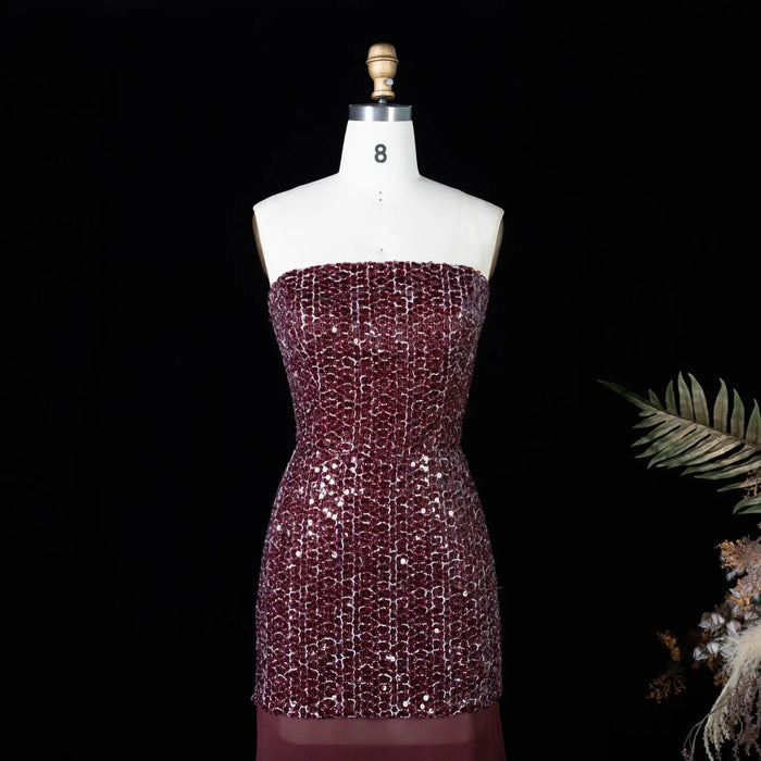 Chocolate Brown Two-Piece Sequin Mermaid Evening Dress SF442 Sheer Fairy