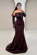 Chocolate Off Shoulder Satin Mermaid Evening Dress SF159 Sheer Fairy