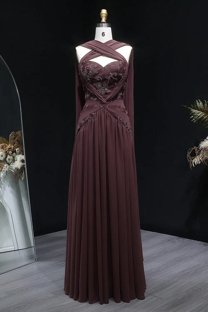 Convertible Plum Chiffon A-Line Halter Neck Evening Dress SF460 Sheer Fairy