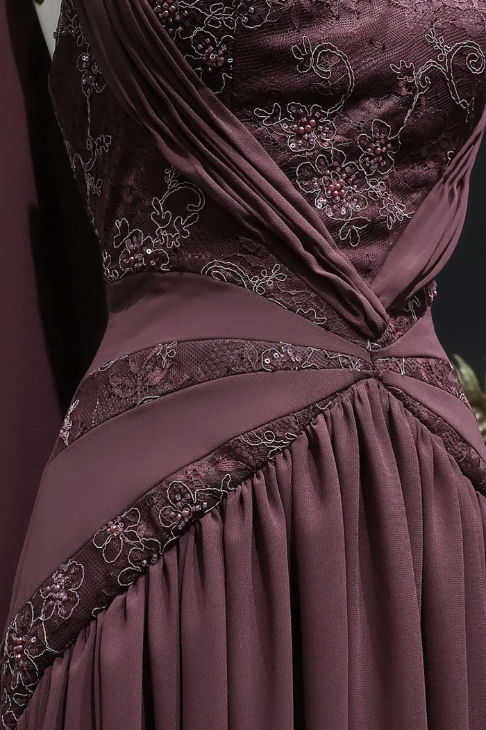 Convertible Plum Chiffon A-Line Halter Neck Evening Dress SF460 Sheer Fairy