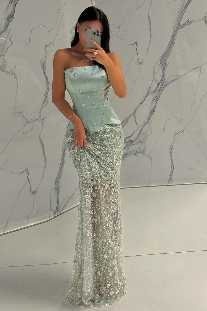 Corset Bodice Mermaid 3D Floral Evening Dress SS697 Sheer Fairy