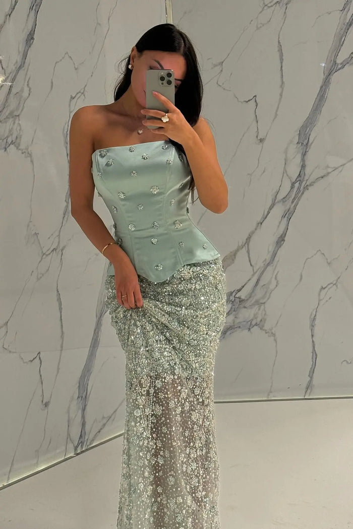 Corset Bodice Mermaid 3D Floral Evening Dress SS697 Sheer Fairy