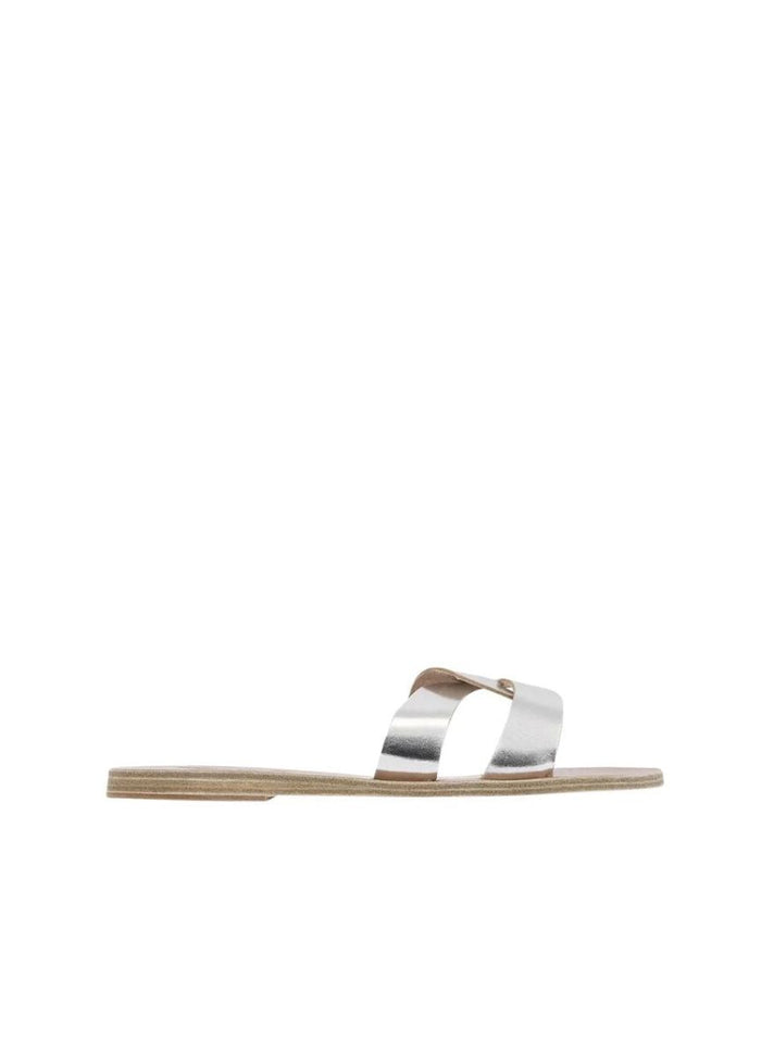 Sandals Ancient Greek Sandals Desmos Leather Slide Sandals Silver Apoella