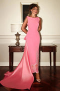 Elegant Coral Pink Butterfly Beaded Evening Dress SS471 Sheer Fairy