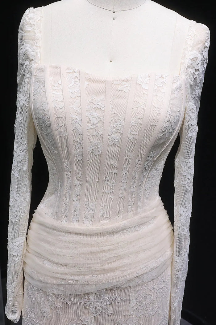 Elegant Lace Square Neck Mermaid Long Sleeves Evening Dress SF252 Sheer Fairy