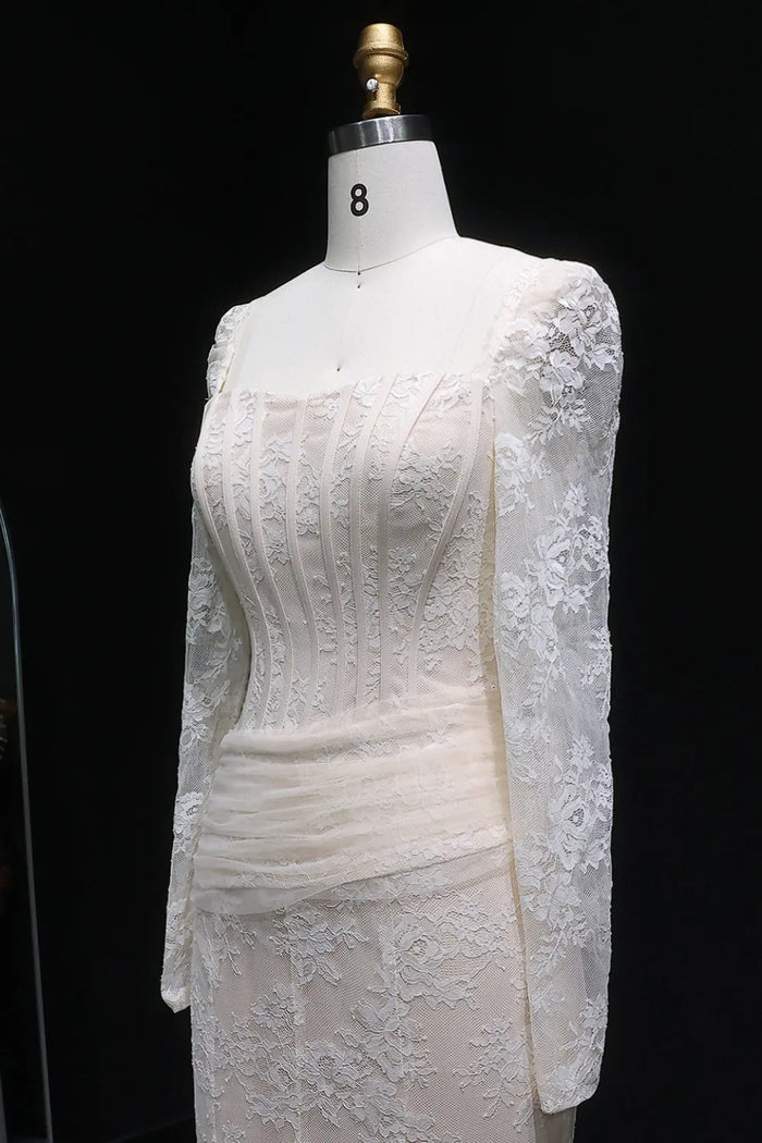 Elegant Lace Square Neck Mermaid Long Sleeves Evening Dress SF252 Sheer Fairy