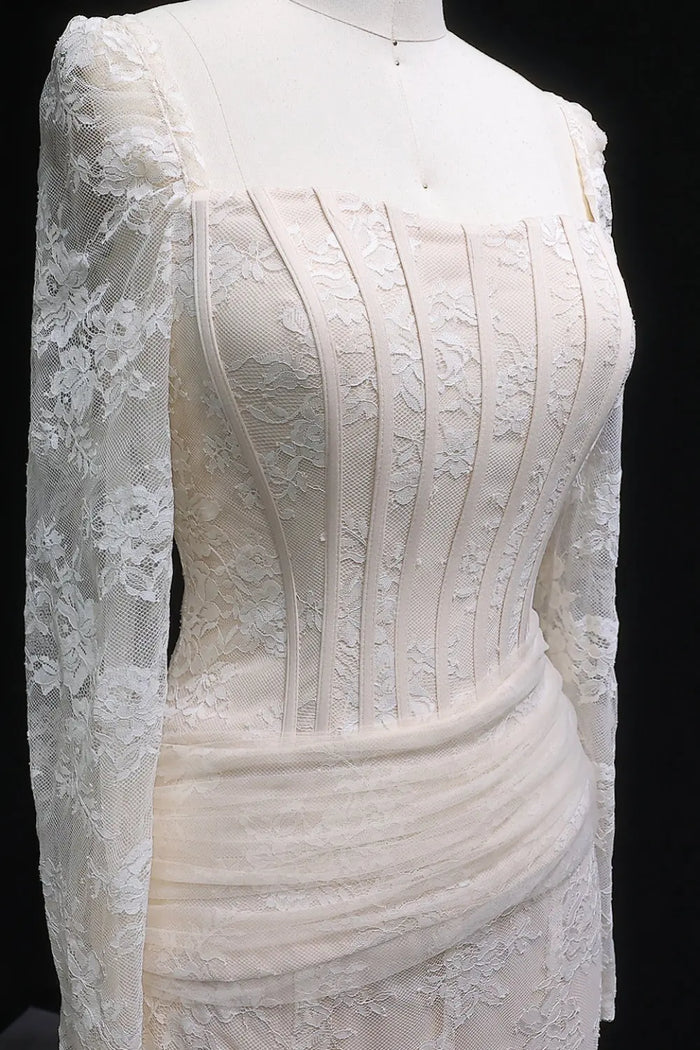 Elegant Lace Square Neck Mermaid Long Sleeves Evening Dress SF252 Sheer Fairy