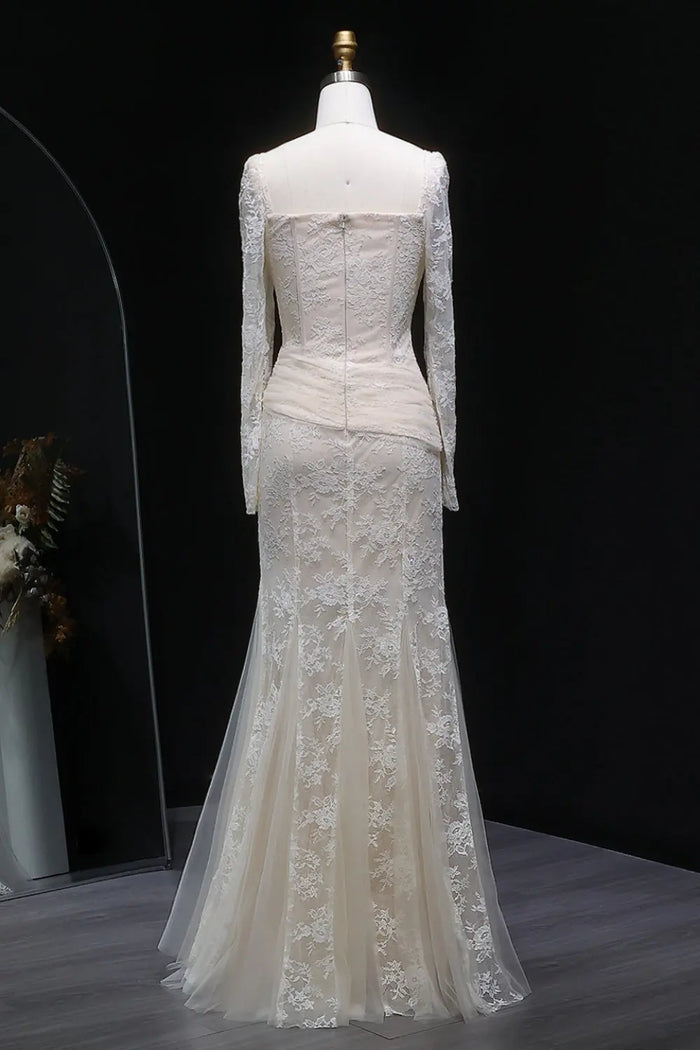 Elegant Lace Square Neck Mermaid Long Sleeves Evening Dress SF252 Sheer Fairy