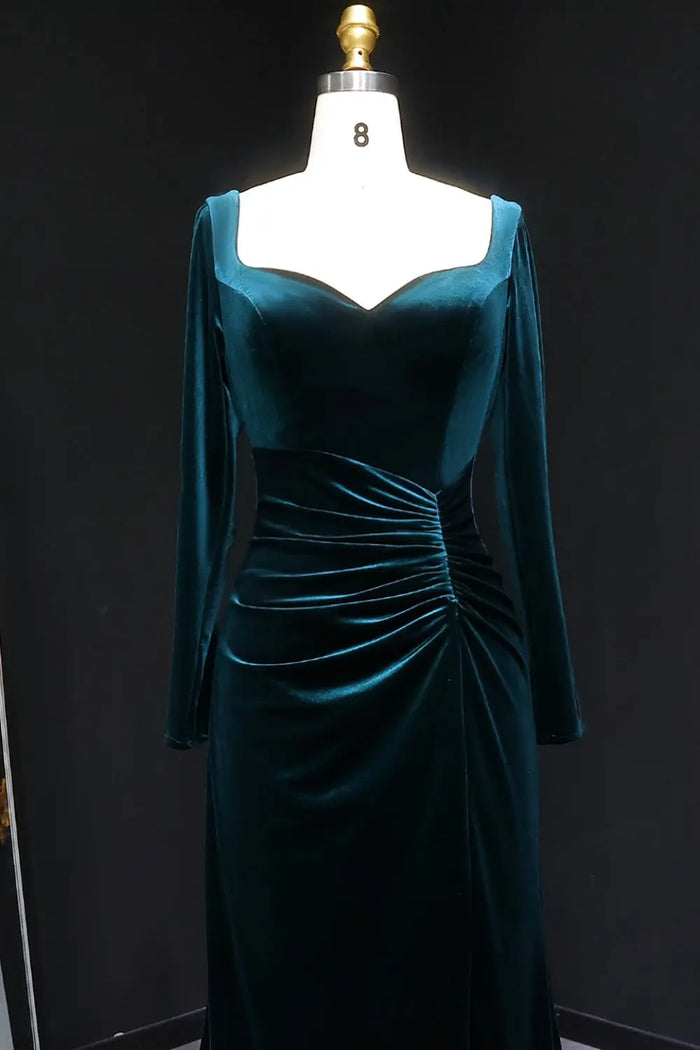 Emerald Green Velvet Sheath Evening Dress with Side Slit SF507 Sheer Fairy