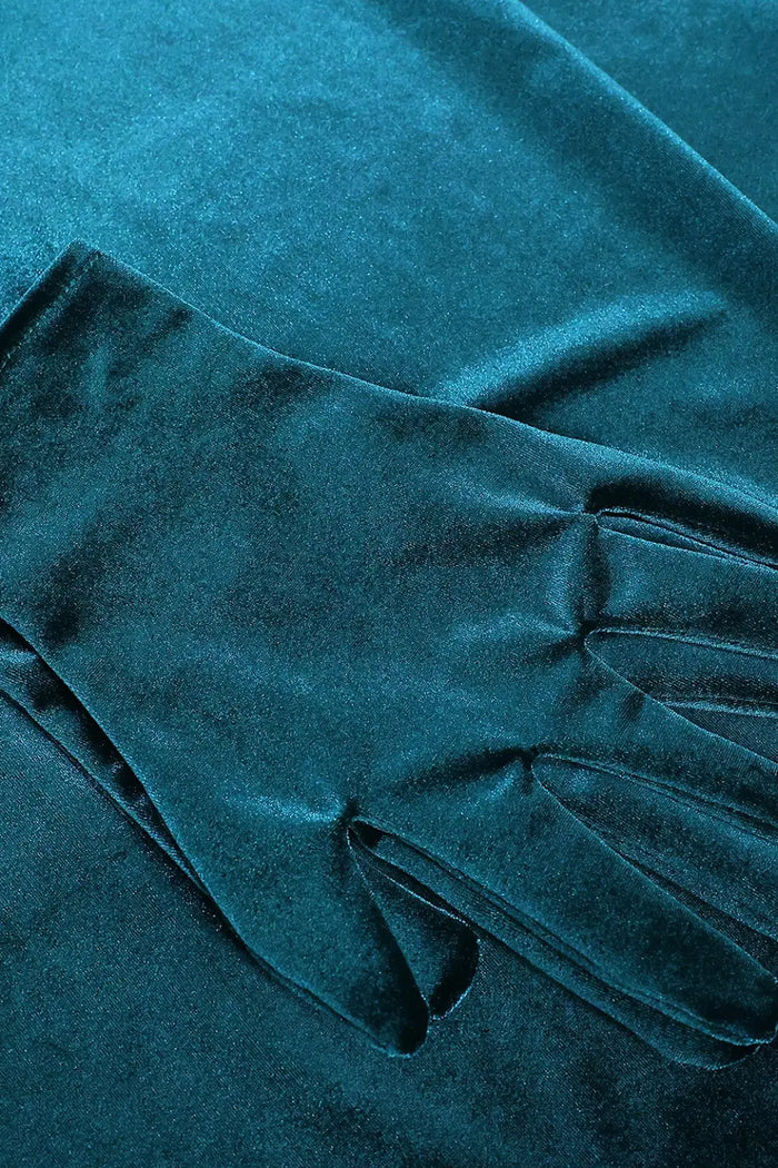 Emerald Green Velvet Sheath Evening Dress with Side Slit SF507 Sheer Fairy