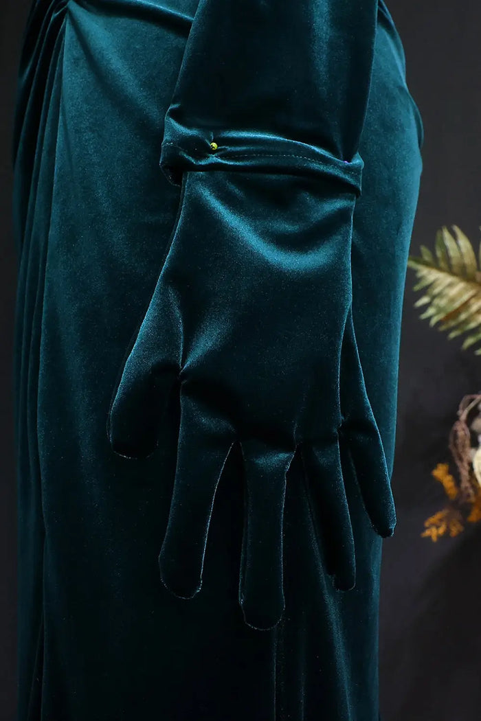 Emerald Green Velvet Sheath Evening Dress with Side Slit SF507 Sheer Fairy