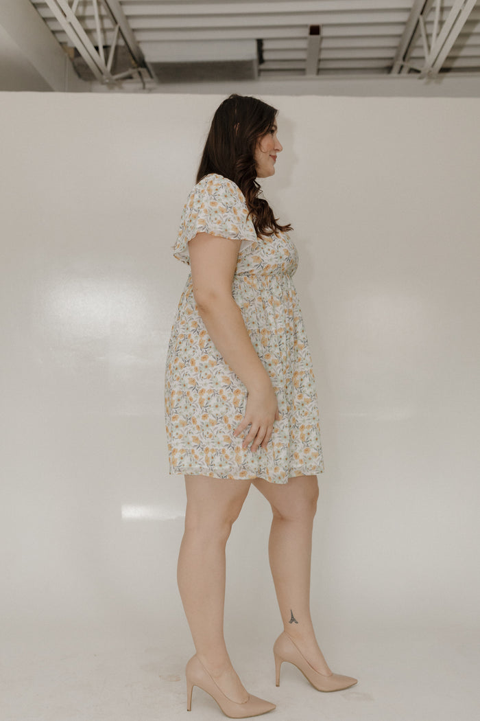 Flutter Sleeve A-Line Knee Length Dress