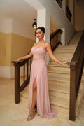 Formal Blush Pink Strapless Chiffon Evening Dress SF018 Sheer Fairy