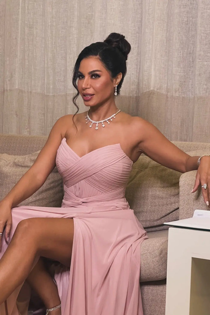 Formal Blush Pink Strapless Chiffon Evening Dress SF018 Sheer Fairy