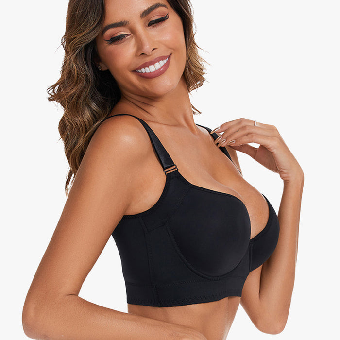 Full-Coverage Back Smoothing Bra - Black+Beige (2 PCS)