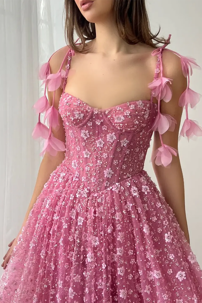 Gorgeous Floral Sequined Sweetheart Neckline A-Line Evening Dress SS701 Sheer Fairy