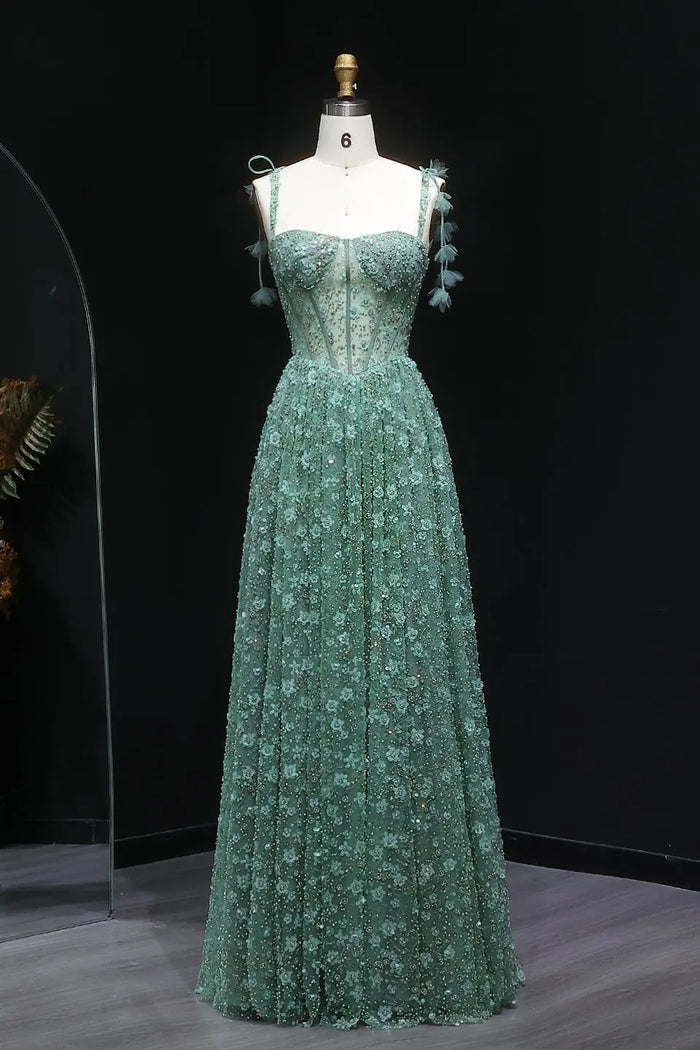 Gorgeous Floral Sequined Sweetheart Neckline A-Line Evening Dress SS701 Sheer Fairy