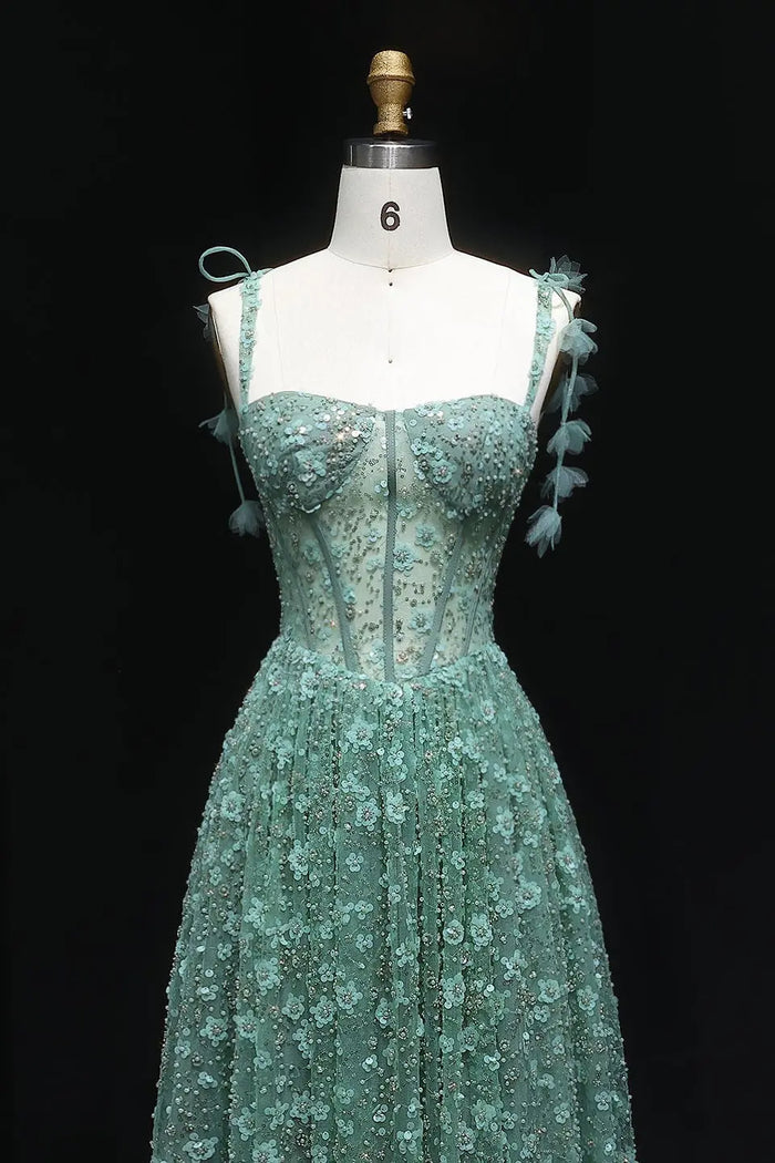 Gorgeous Floral Sequined Sweetheart Neckline A-Line Evening Dress SS701 Sheer Fairy