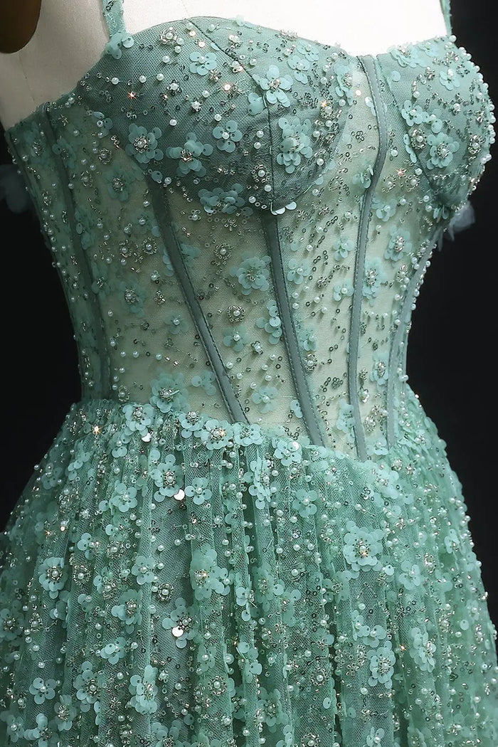 Gorgeous Floral Sequined Sweetheart Neckline A-Line Evening Dress SS701 Sheer Fairy
