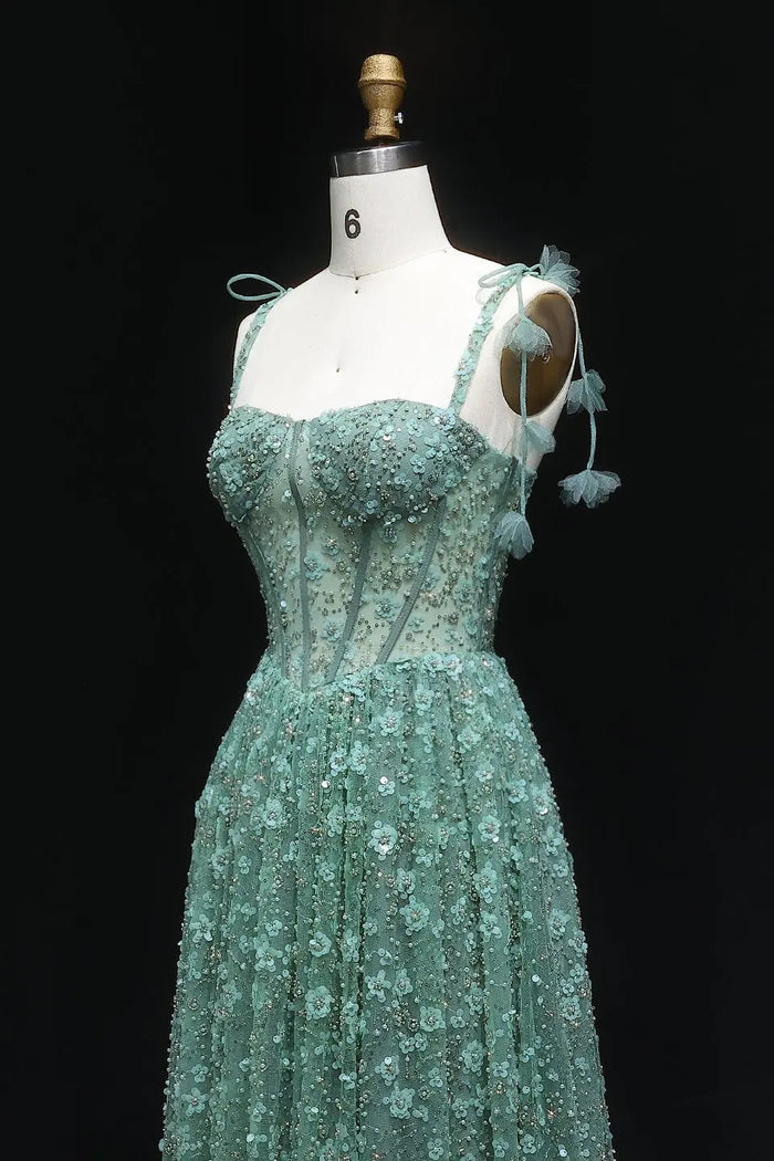 Gorgeous Floral Sequined Sweetheart Neckline A-Line Evening Dress SS701 Sheer Fairy