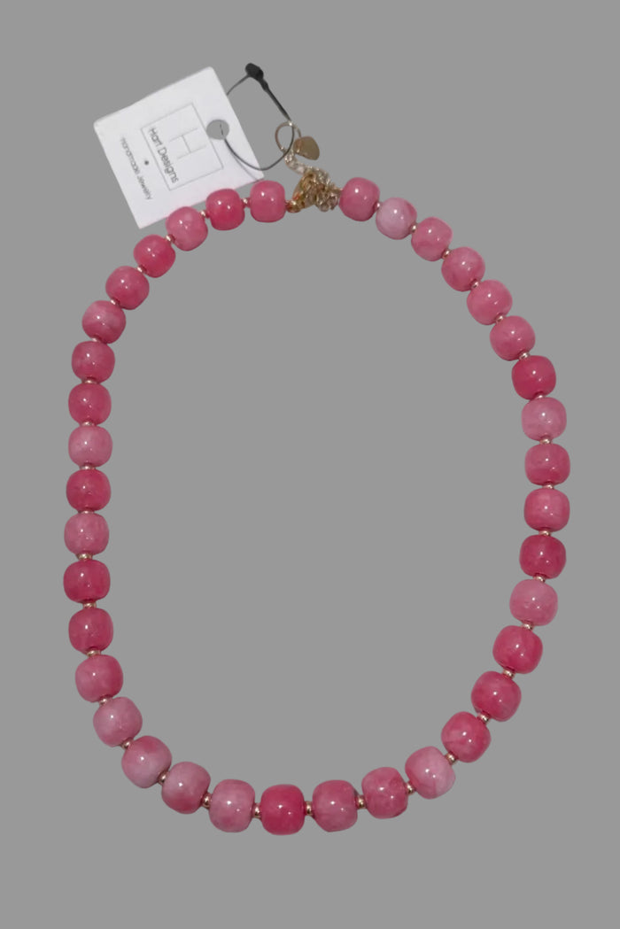 thin beaded statement necklace marble pink