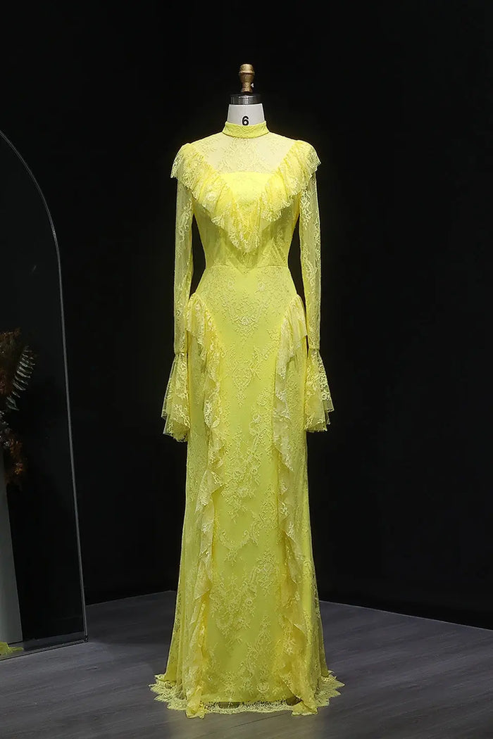 High Illusion Neck Long Sleeve Sheath Evening Dress SF063 Sheer Fairy
