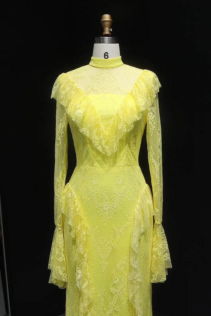 High Illusion Neck Long Sleeve Sheath Evening Dress SF063 Sheer Fairy