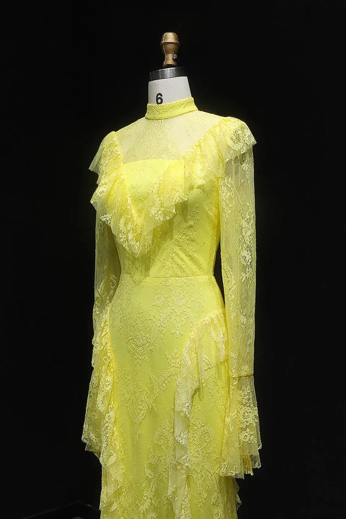 High Illusion Neck Long Sleeve Sheath Evening Dress SF063 Sheer Fairy