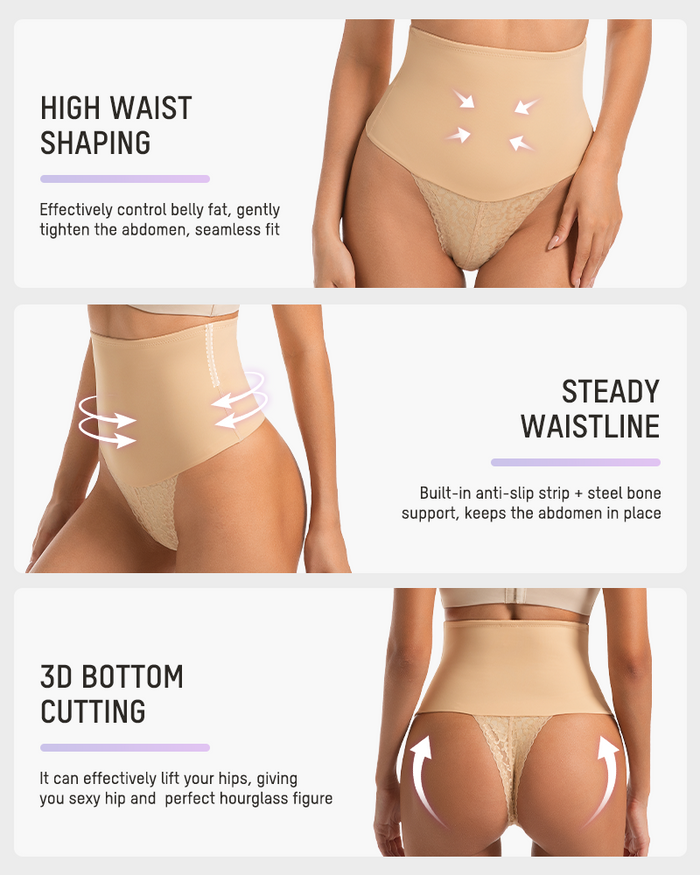High-Waisted Seamless Lace Sculpt Shapewear Thong (2 Pack)