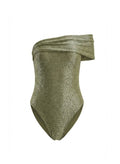 Bodysuit Sabina Musayev Illai One Shoulder Bodysuit Olive Green Sparkle Apoella