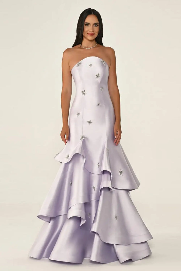 Ivory Satin Mermaid Evening Dress with Beaded Embroidery SF587 Sheer Fairy
