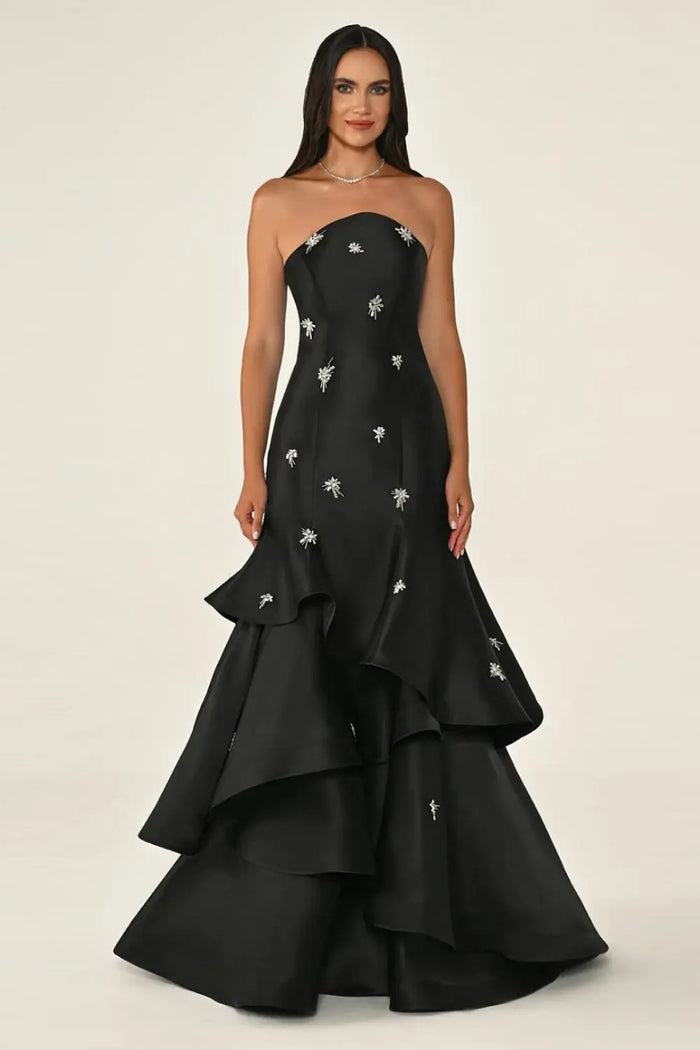 Ivory Satin Mermaid Evening Dress with Beaded Embroidery SF587 Sheer Fairy