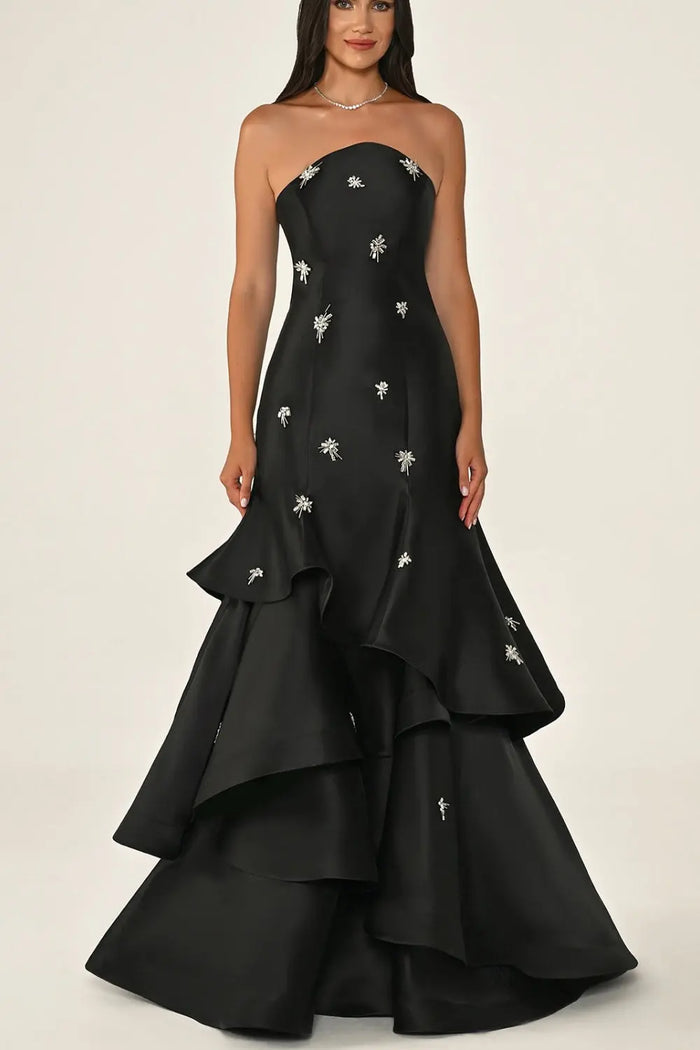 Ivory Satin Mermaid Evening Dress with Beaded Embroidery SF587 Sheer Fairy
