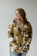 LARGE ABSTRACT FLORAL PRINT BLOUSE WITH BANDED HEM - Love Marlow
