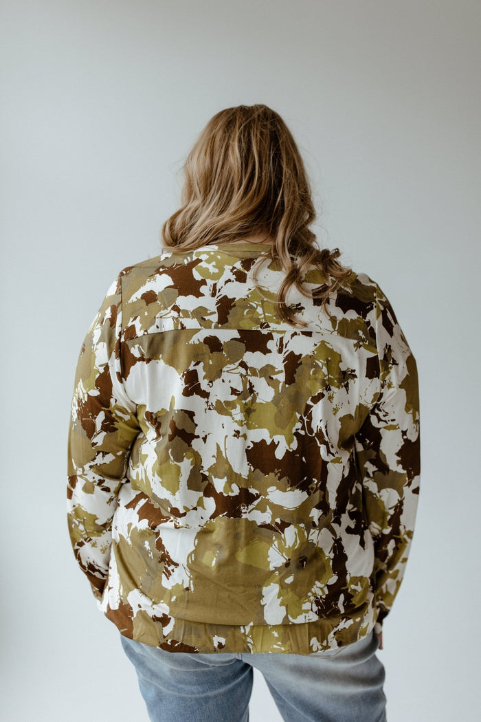 LARGE ABSTRACT FLORAL PRINT BLOUSE WITH BANDED HEM - Love Marlow