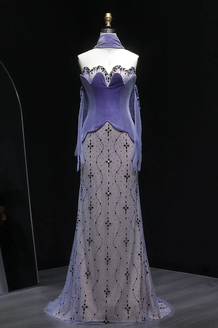 Lavender Mermaid Mermaid Evening Dress with Scarf SS269 Sheer Fairy