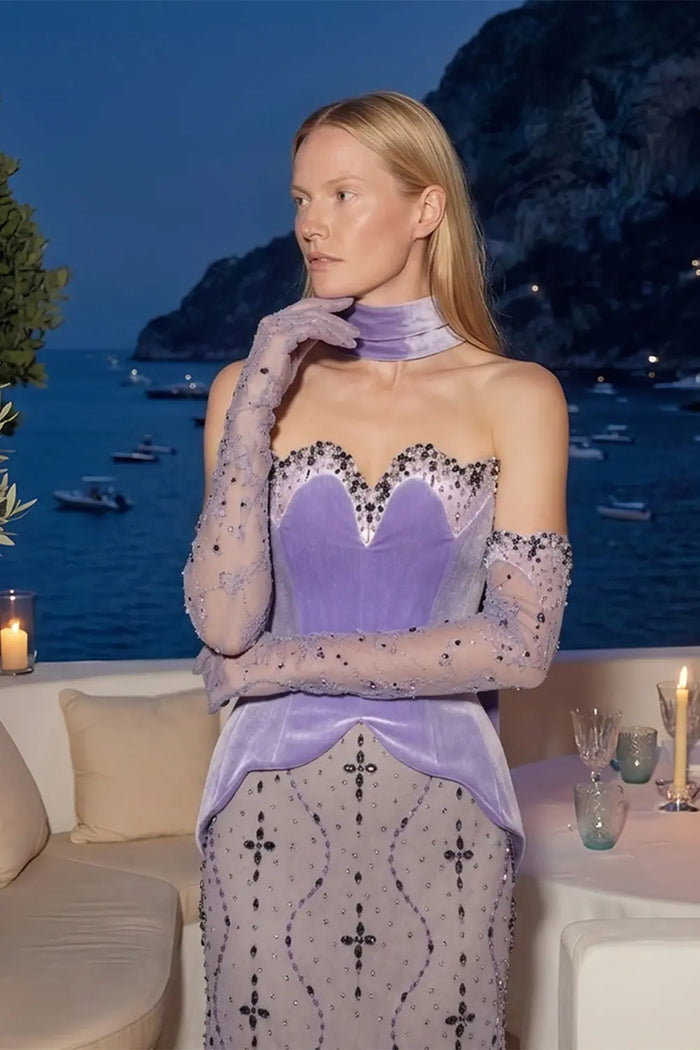 Lavender Mermaid Mermaid Evening Dress with Scarf SS269 Sheer Fairy