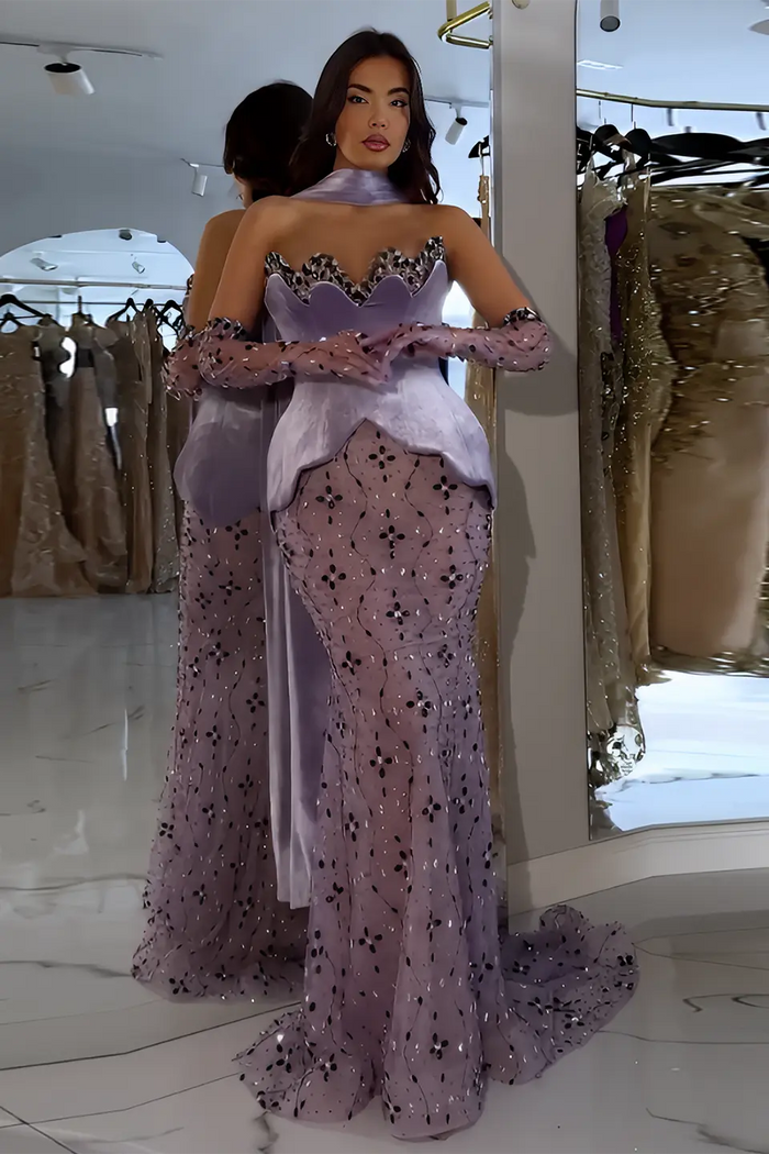 Lavender Mermaid Mermaid Evening Dress with Scarf SS269 Sheer Fairy