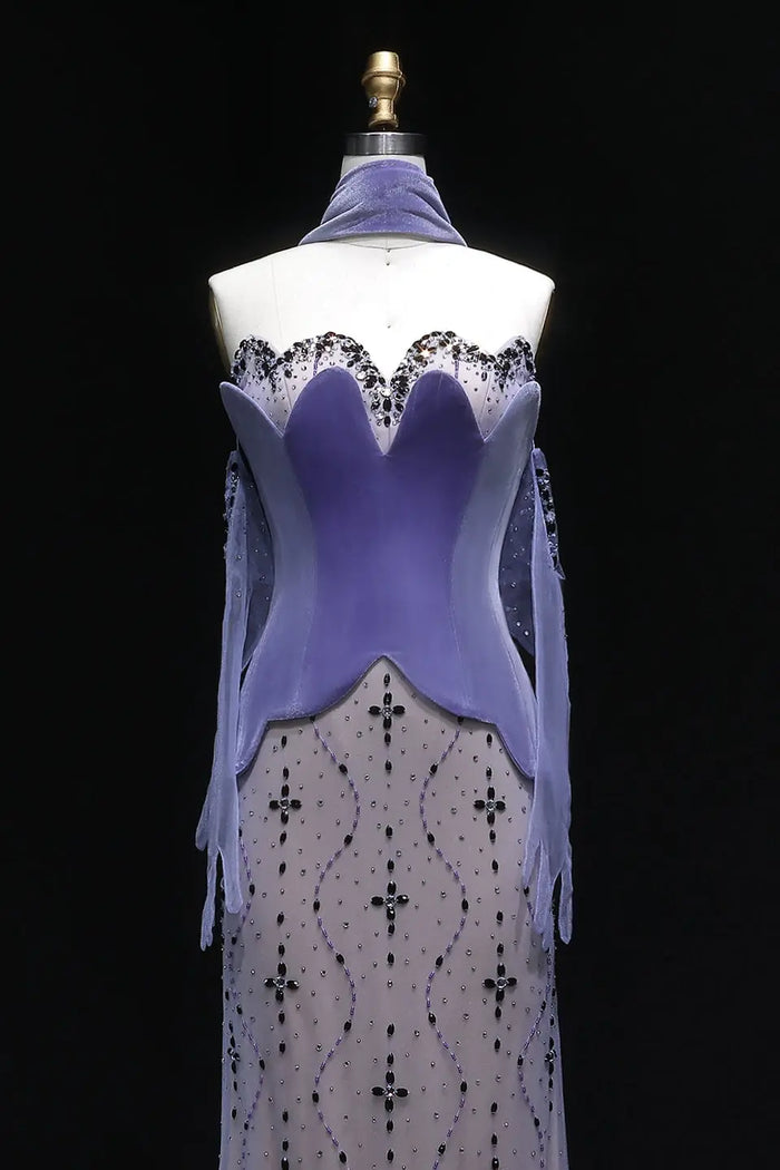 Lavender Mermaid Mermaid Evening Dress with Scarf SS269 Sheer Fairy