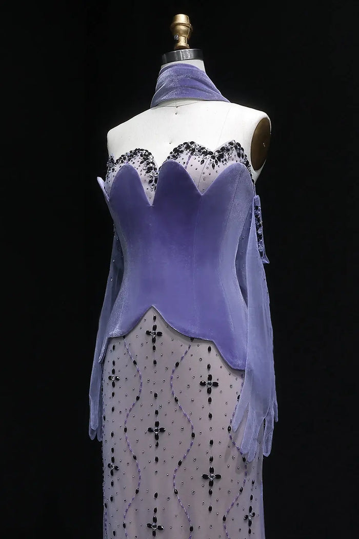 Lavender Mermaid Mermaid Evening Dress with Scarf SS269 Sheer Fairy