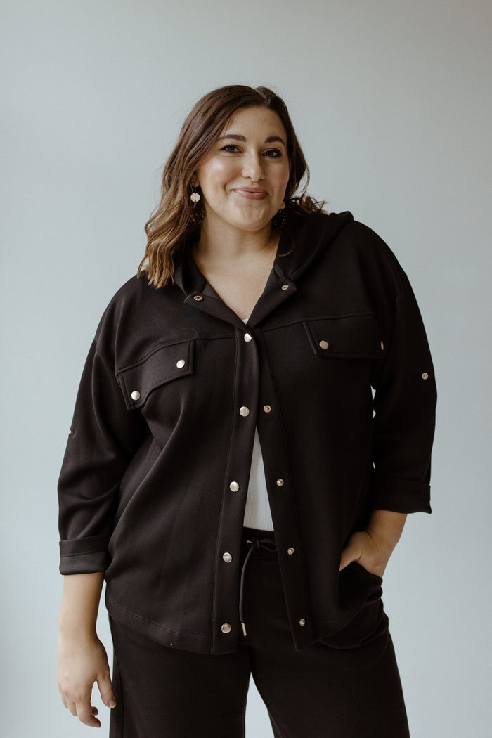 LIGHT AS AIR HOODED SNAP JACKET IN BLACK - Love Marlow